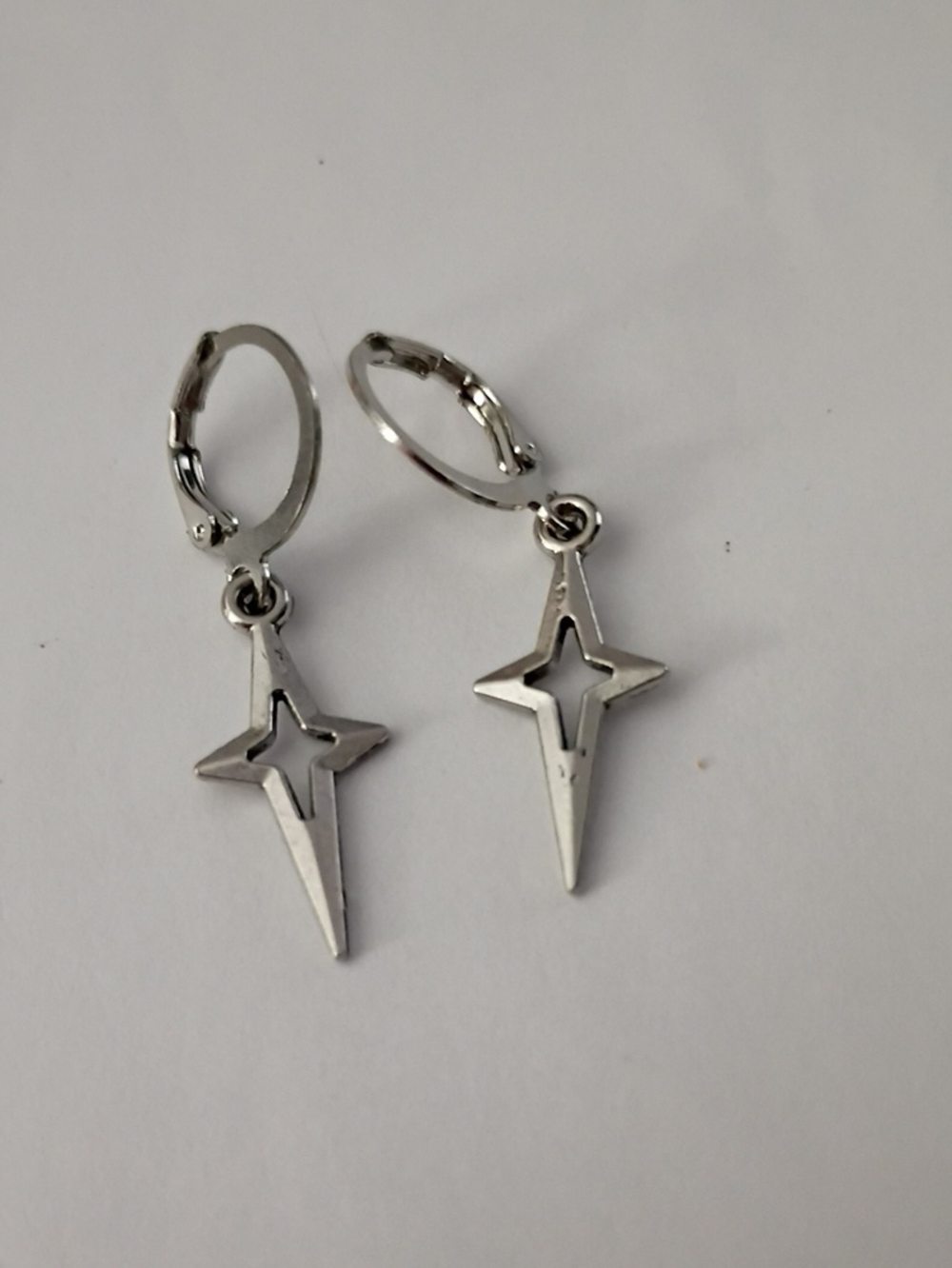 Polished Silver Star Pendant Hoop Earrings - Men's Drop Jewelry